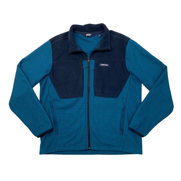 Lands End Fleece Jacket Mens M Medium Celestial Blue Warm Full Zip Up Sweater - Picture 1 of 11